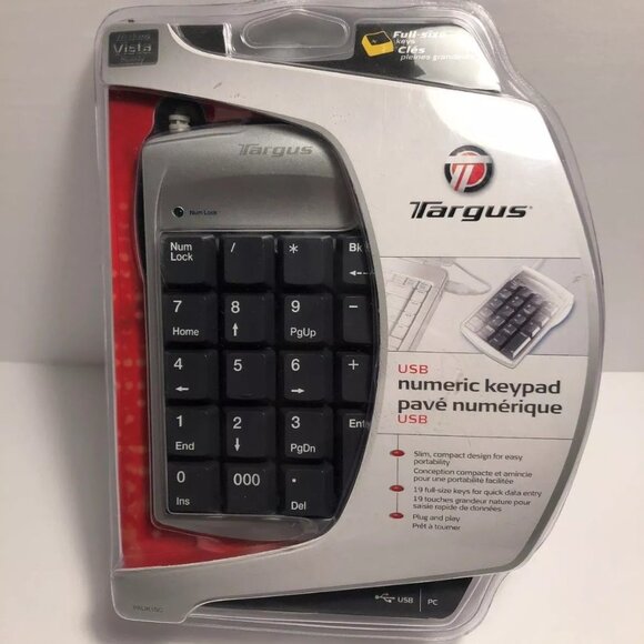 Targus Numeric Keypad USB PAUK10C PC Windows Vista Full Size Keys New Sealed - Picture 1 of 3